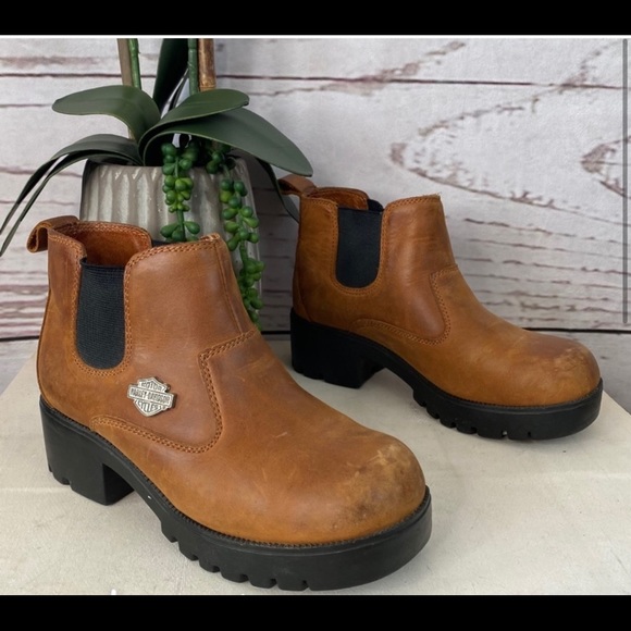 Y2K Harley Davidson Tan Lug Sole Booties 38 - Picture 7 of 9